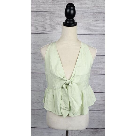 Zara Peplum Cropped Deep V-Neck Halter Top Mint Green Size Small - Picture 2 of 11